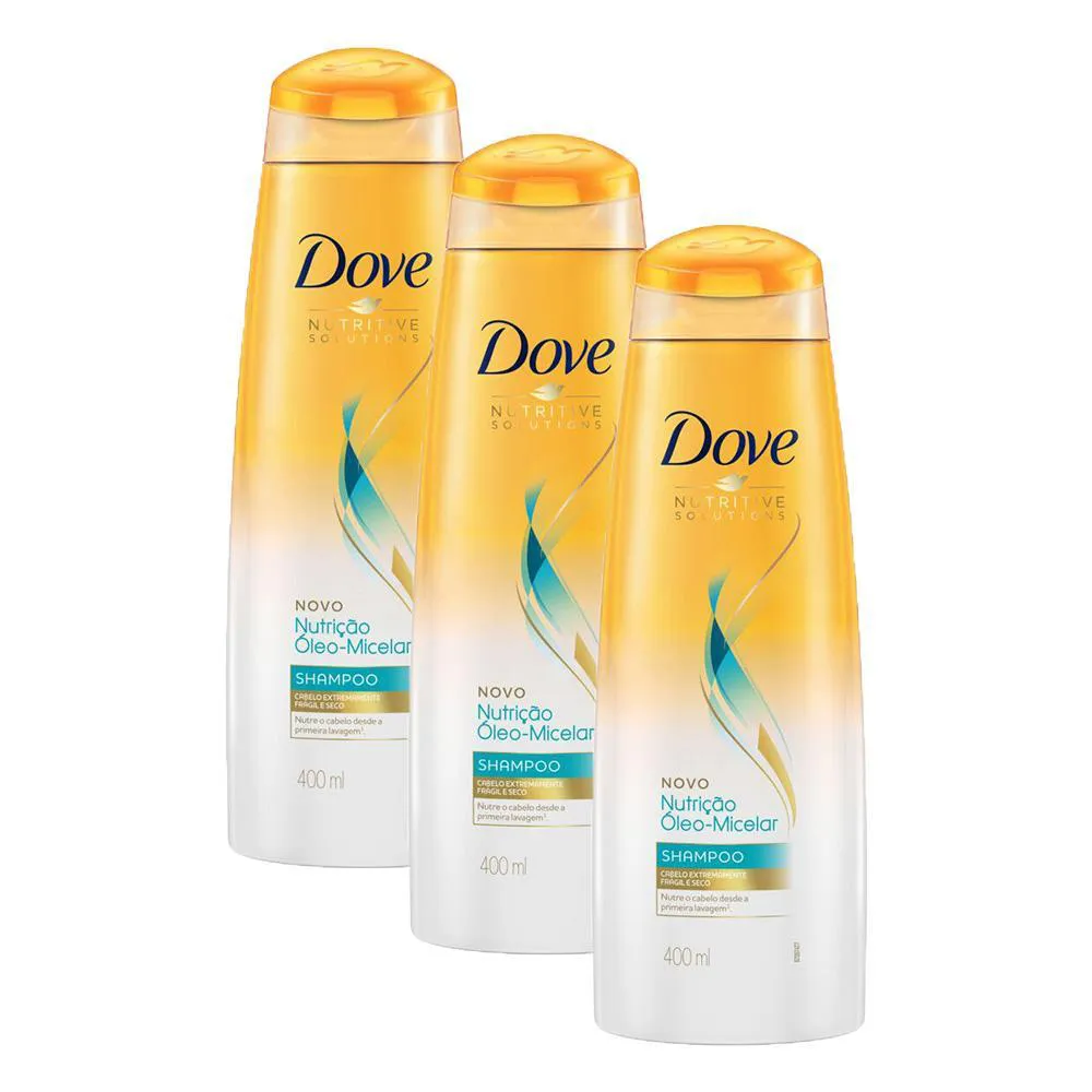 KIT 3 SHAMPOOS DOVE NUTRITIVE SOLUTIONS NUTRIçãO ÓLEO-MICELAR 400ML CADA