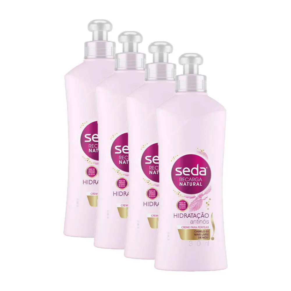 KIT 4 CREMES PARA PENTEAR SEDA RECARGA NATURAL HIDRATAçãO ANTINóS 300ML CADA
