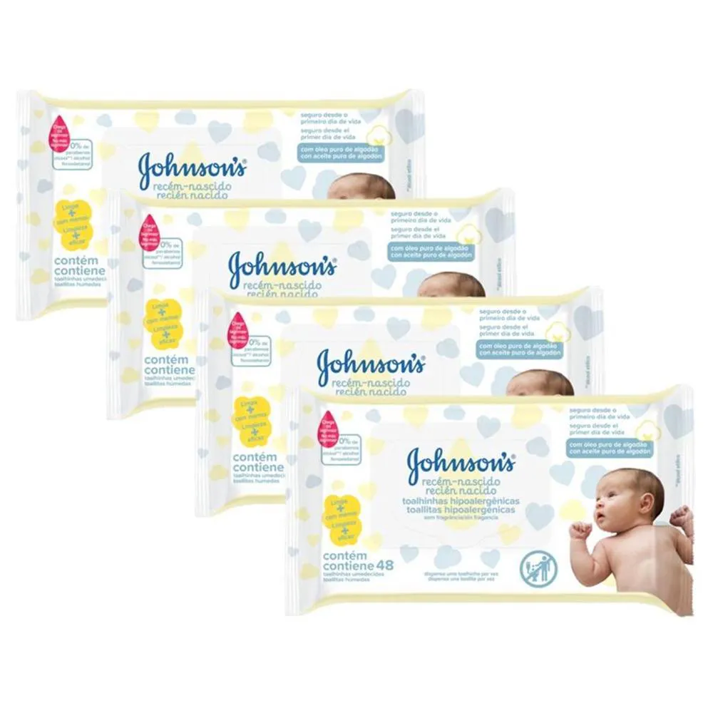 KIT 4 TOALHINHAS JOHNSON'S BABY RECéM-NASCIDO S/FRAGRâNCIA C/48