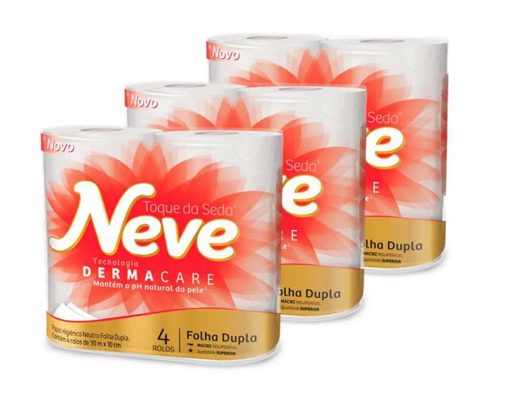 KIT 3 PAPEIS HIGIêNICO NEVE DEMARCARE FOLHA DUPLA COM 4 ROLOS DE 30M