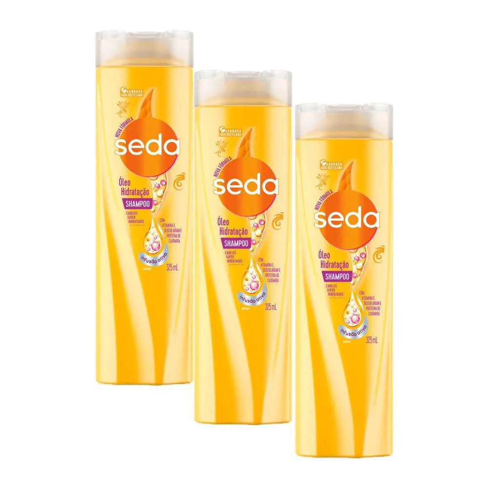 KIT 3 SHAMPOOS SEDA COCRIAçõES ÓLEO HIDRATAçãO 325ML CADA