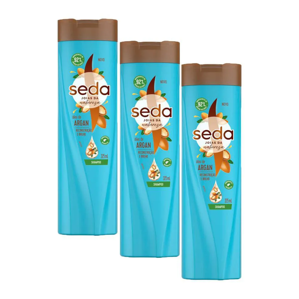 KIT 3 SHAMPOOS SEDA RECARGA NATURAL BOMBA ARGAN 325ML CADA