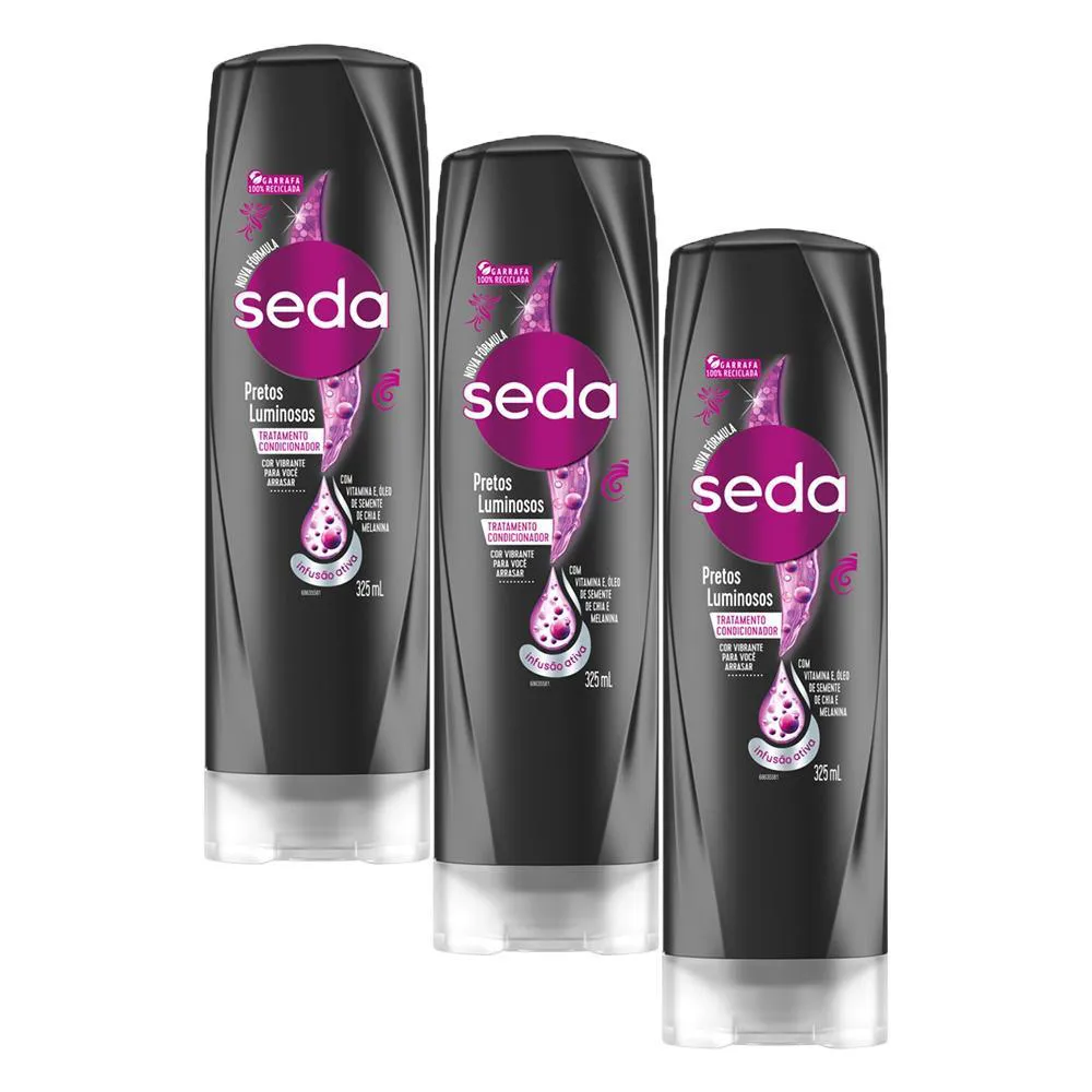 KIT 3 CONDICIONADORES SEDA COCRIAçõES PRETOS LUMINOSOS 325ML CADA