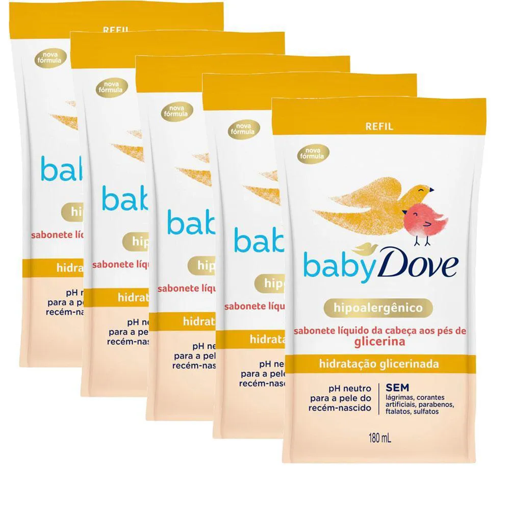 KIT 5 SABONETES LíQUIDO BABY DOVE HIDRATAçãO GLICERINADA 180ML REFIL