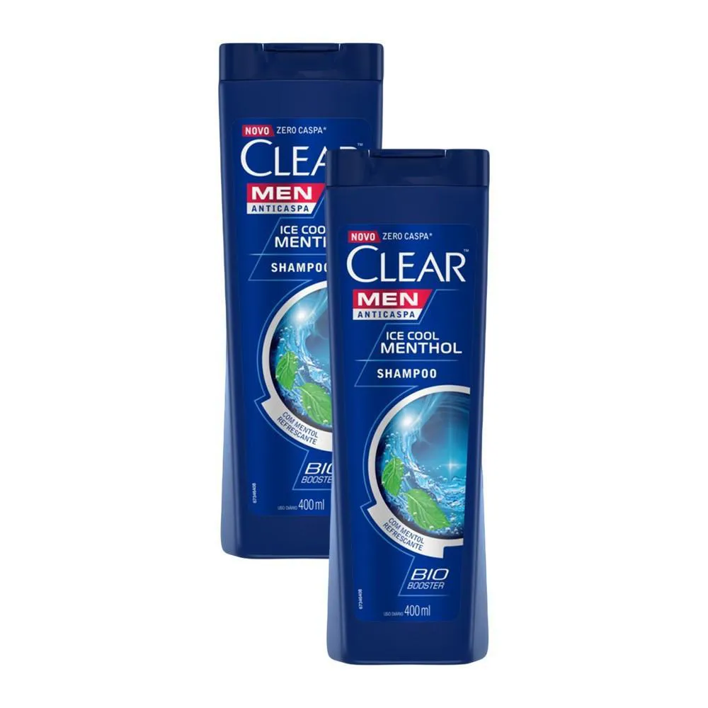KIT 2 SHAMPOOS CLEAR MEN ANTICASPA ICE COOL MENTHOL 400ML