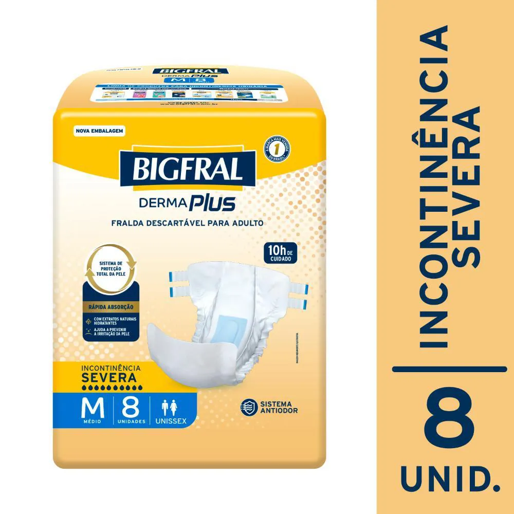 FRALDA GERIáTRICA BIGFRAL DERMA PLUS M COM 8UN
