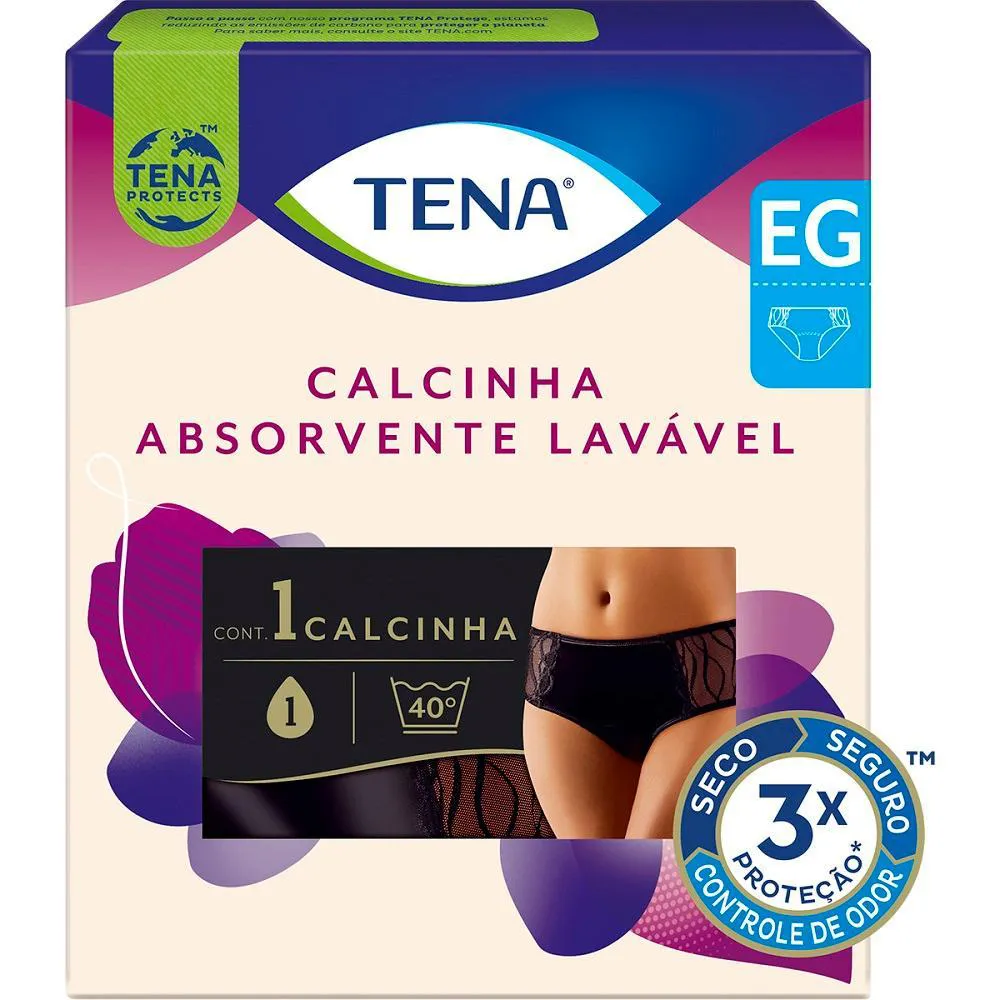 Calcinha Absorvente Lavável Tena para Incontinência Urinária Preta Tamanho EG