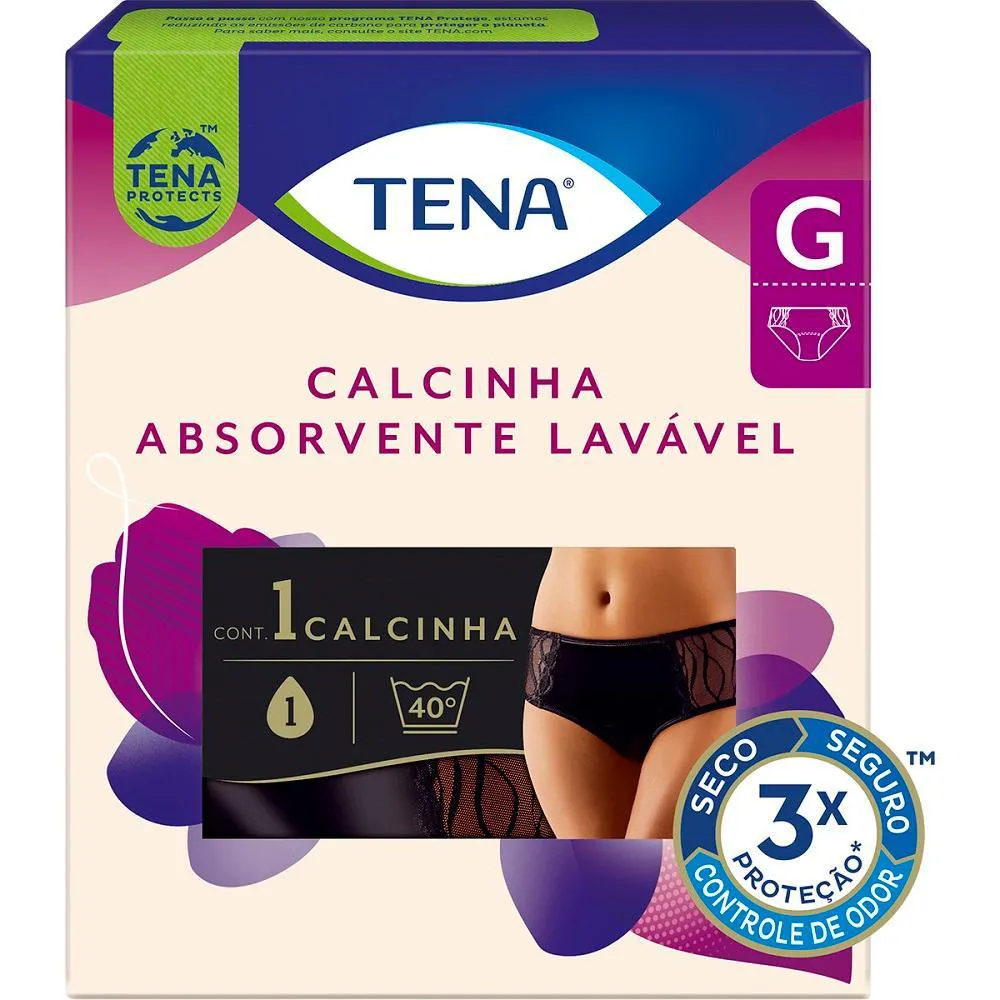 Calcinha Absorvente Lavável Tena para Incontinência Urinária Preta Tamanho G