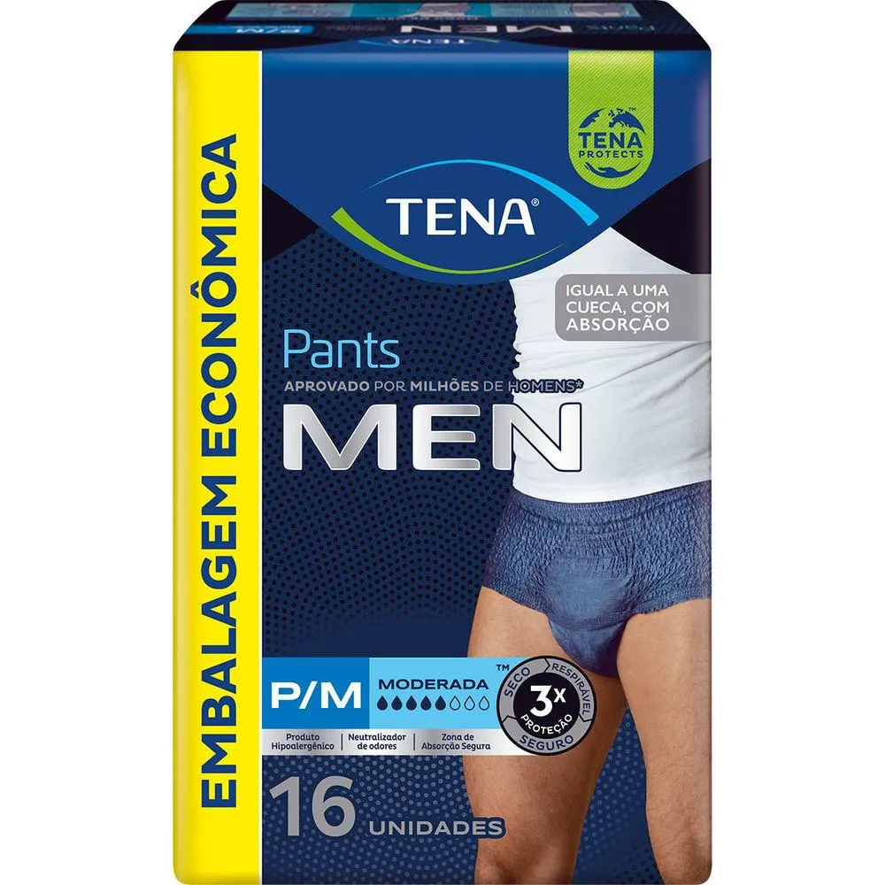 Cueca Descartável Tena Pants Men P/M 16 Unidades