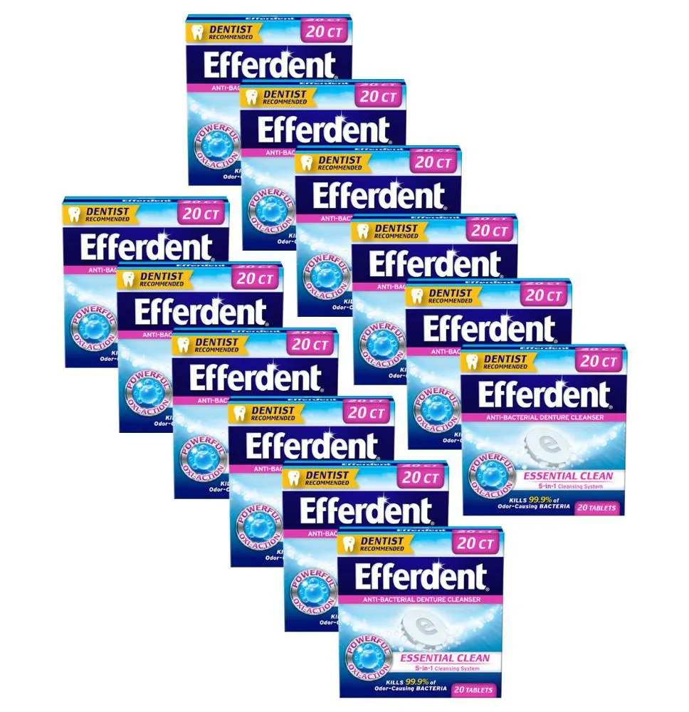 KIT 12 LIMPADORES DE DENTADURA ANTIBACTERIANO EFFERDENT 20UN CADA