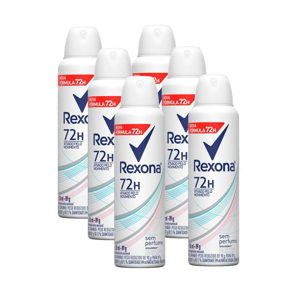 KIT 6 DESODORANTE REXONA MOTIONSENSE ANTITRANSPIRANTE AEROSSOL SEM PERFUME 150ML