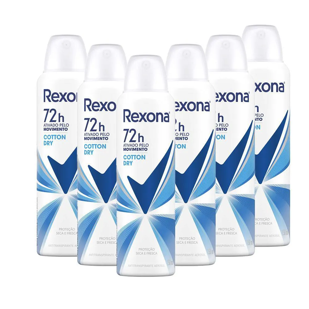 KIT 6 DESODORANTES REXONA MOTIONSENSE ANTITRANSPIRANTE AEROSSOL COTTON DRY 150ML
