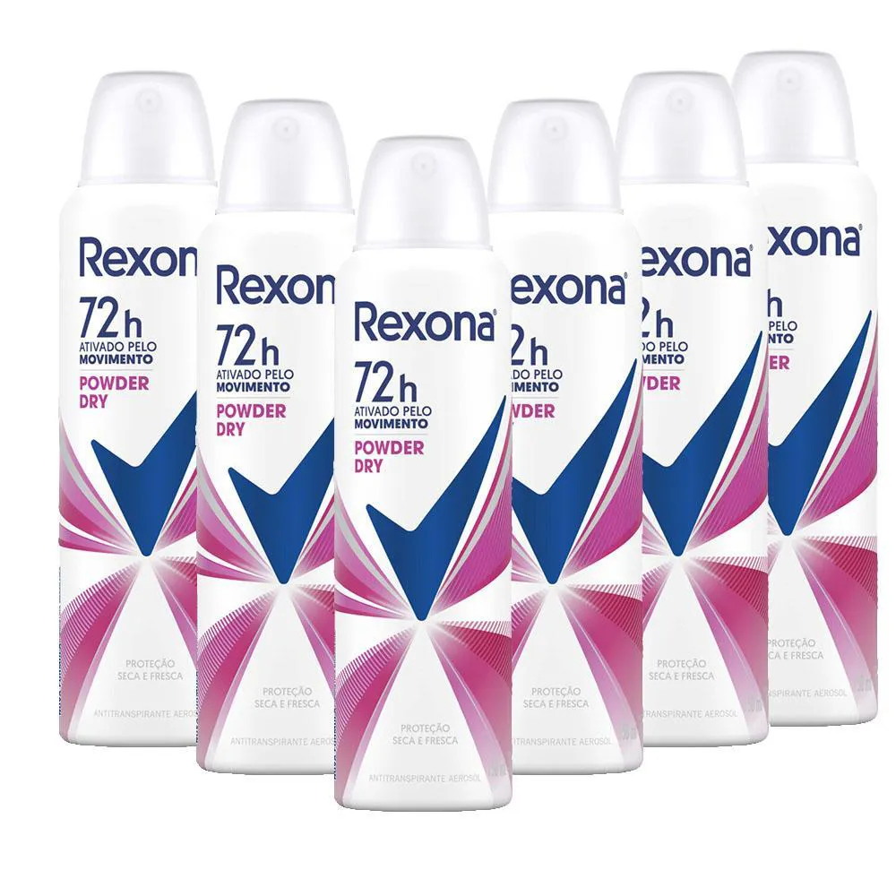 KIT 6 DESODORANTES REXONA MOTIONSENSE ANTITRANSPIRANTE AEROSSOL POWDER DRY 150ML