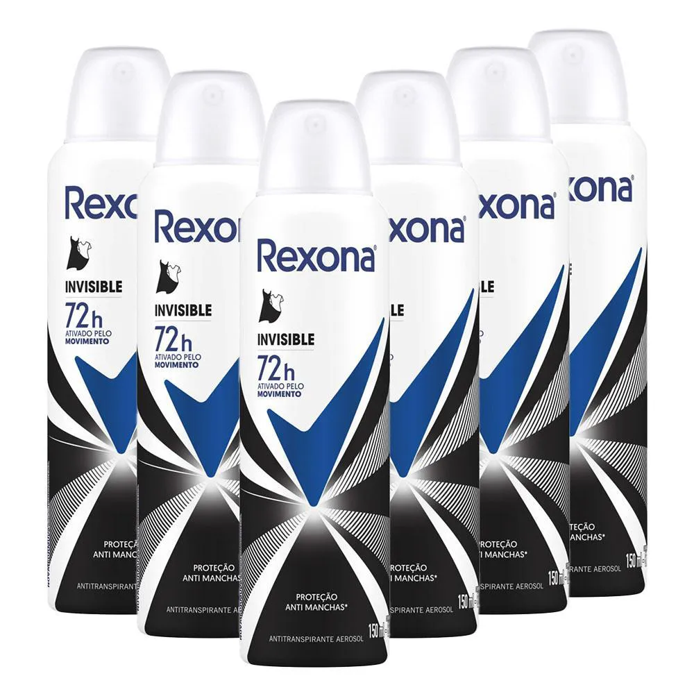KIT 6 DESODORANTES REXONA MOTIONSENSE ANTITRANSPIRANTE AEROSSOL INVISIBLE 150ML