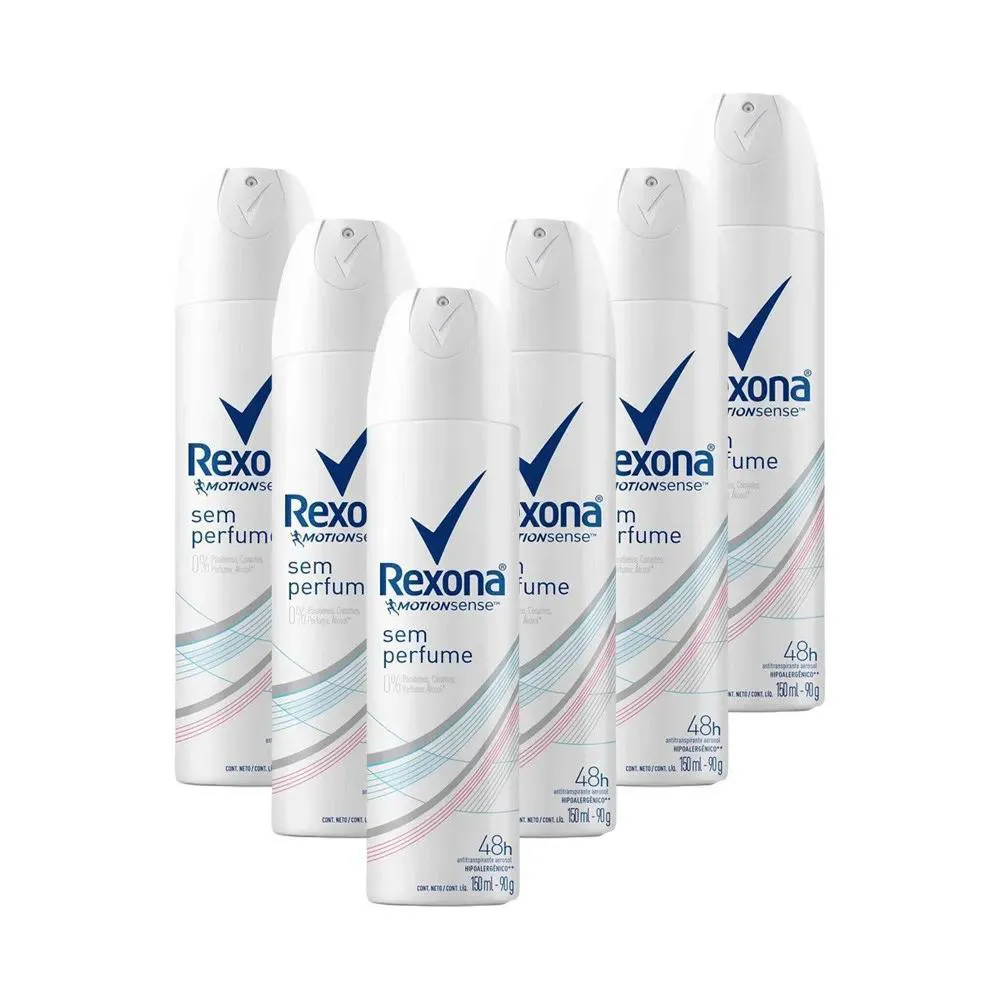 KIT 6 DESODORANTES REXONA MOTIONSENSE ANTITRANSPIRANTE AEROSSOL SEM PERFUME 150ML