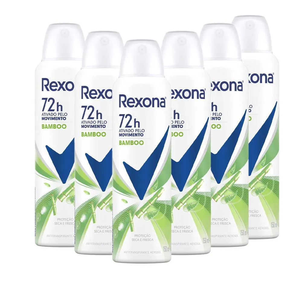 KIT 6 DESODORANTES REXONA MOTIONSENSE ANTITRANSPIRANTE AEROSSOL STAY FRESH BAMBOO + ALOE VERA 150ML