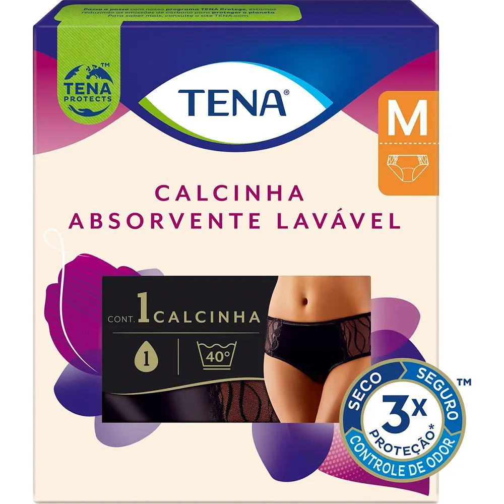 Calcinha Absorvente Lavável Tena para Incontinência Urinária Preta Tamanho M