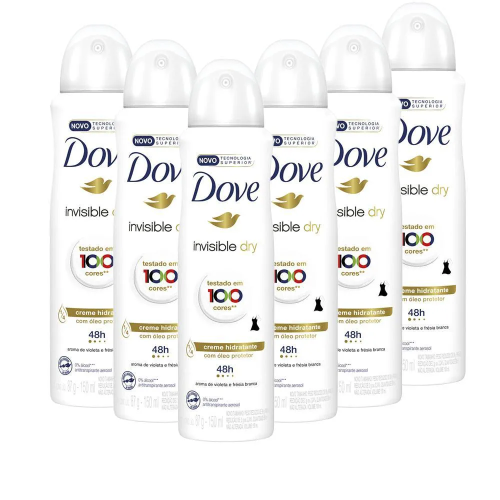 KIT 6 DESODORANTES DOVE ANTITRANSPIRANTE AEROSSOL INVISIBLE DRY 150ML
