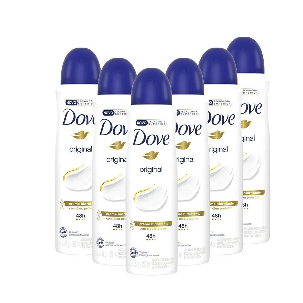 KIT 6 DESODORANTES DOVE ANTITRANSPIRANTE AEROSSOL ORIGINAL 150ML