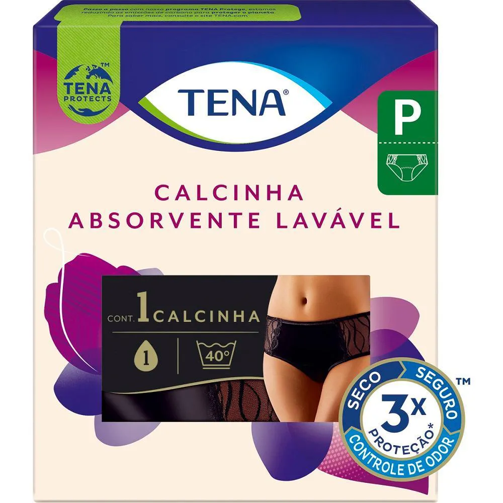 Calcinha Absorvente Lavável Tena para Incontinência Urinária Preta Tamanho P