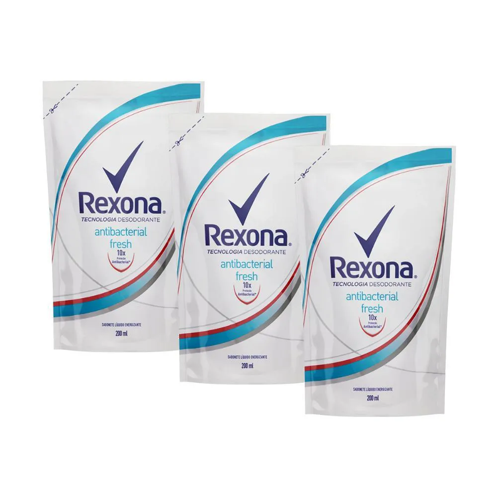 KIT COM 3 REFIS SABONETE LíQUIDO REXONA FRESH ANTIBACTERIAL 200ML
