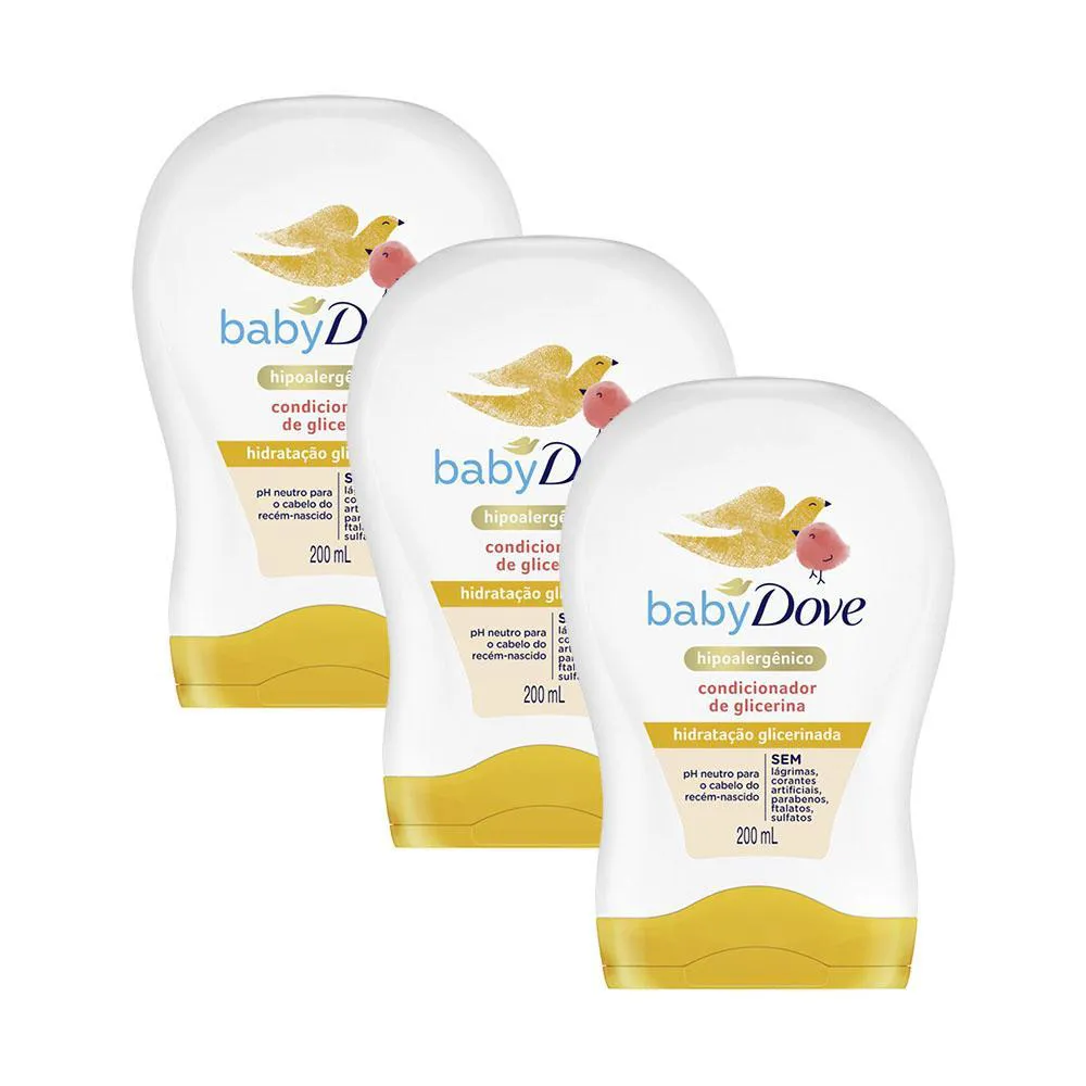 KIT COM 3 CONDICIONADORES BABY DOVE HIDRATAçãO GLICERINADA 200ML