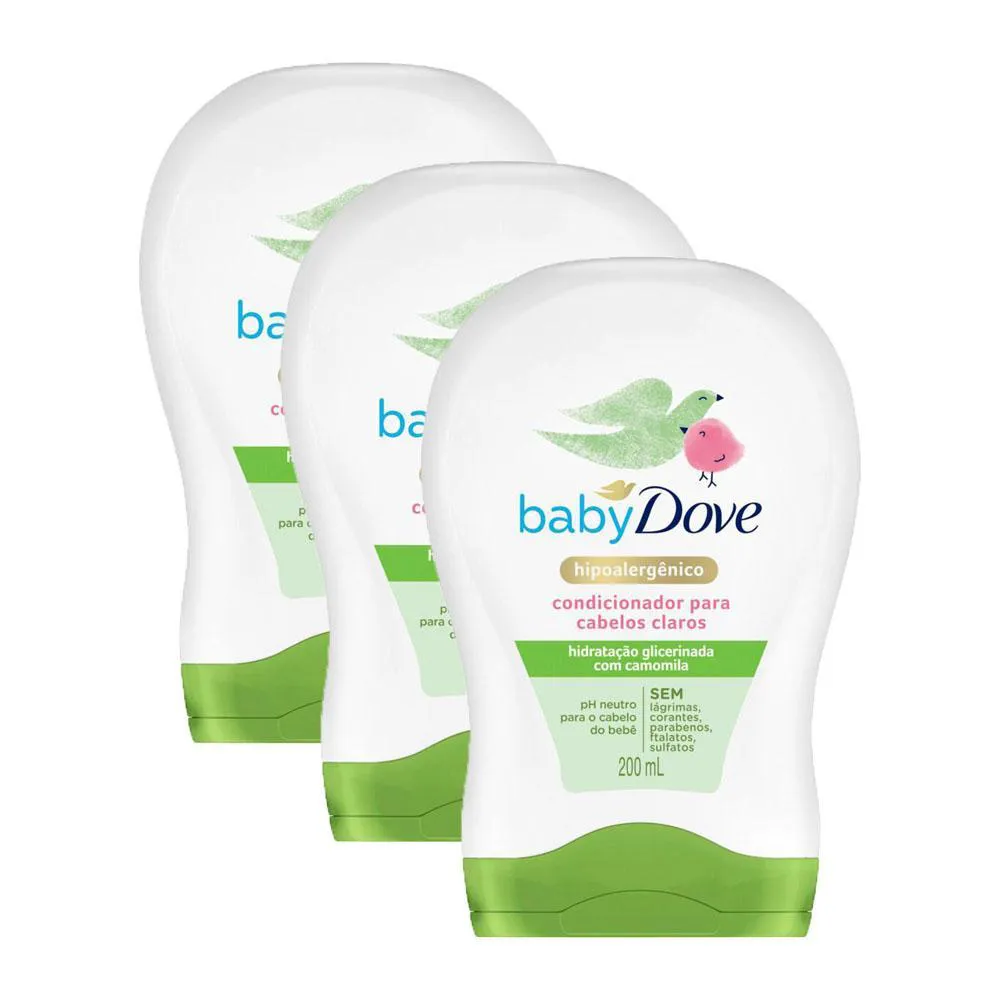 KIT 3 CONDICIONADORES BABY DOVE CABELOS CLAROS 200ML