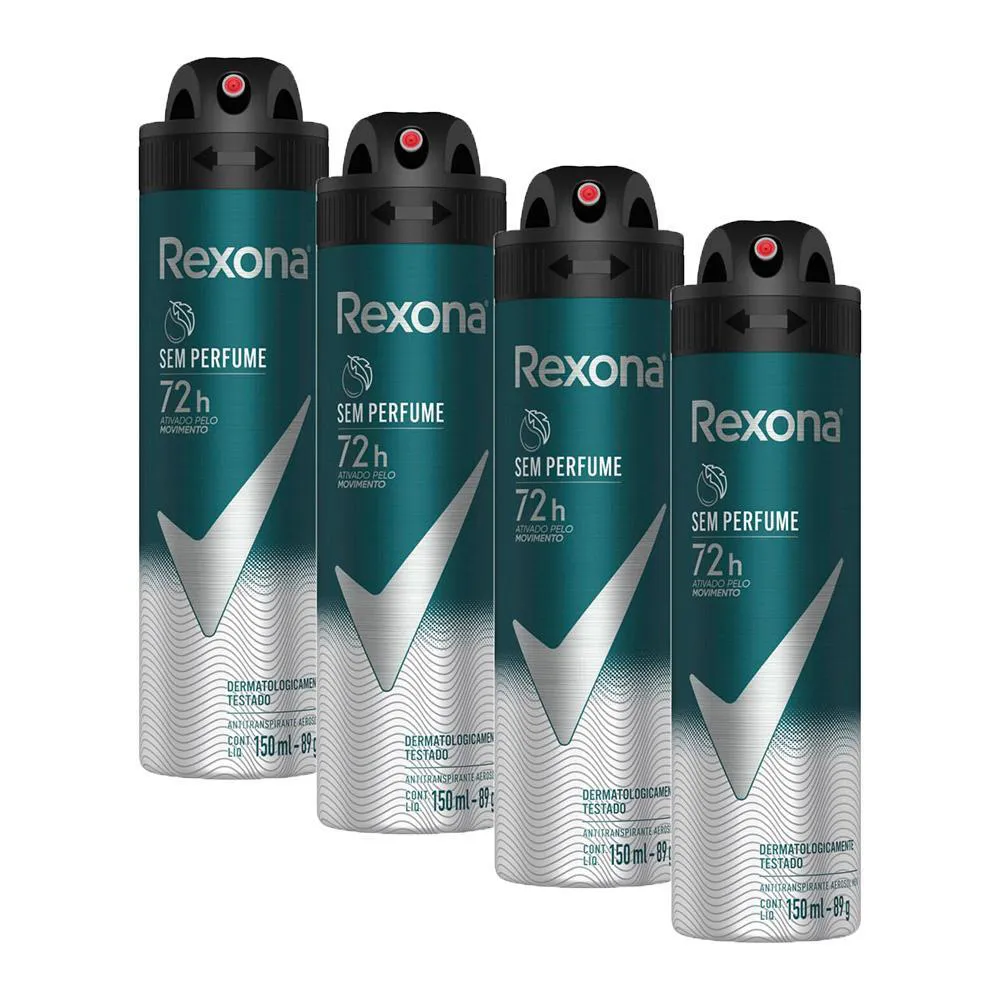 KIT 4 DESODORANTES ANTITRANSPIRANTE REXONA MEN SEM PERFUME 150ML CADA