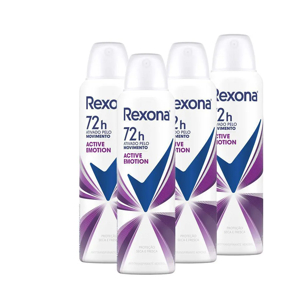 KIT 4 DESODORANTES REXONA MOTIONSENSE ANTITRANSPIRANTE AEROSSOL ACTIVE EMOTION 150ML