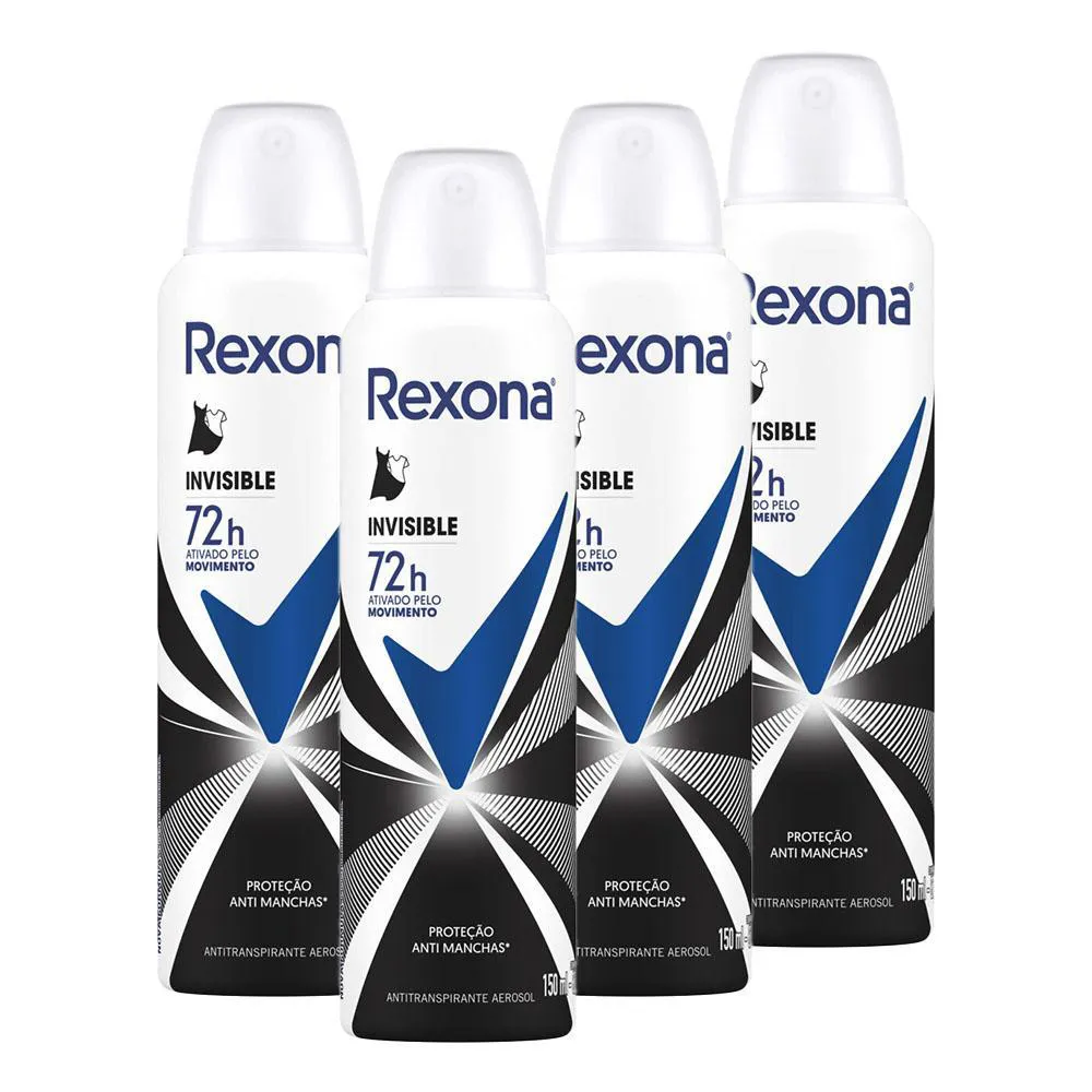 KIT 4 DESODORANTES REXONA MOTIONSENSE ANTITRANSPIRANTE AEROSSOL INVISIBLE 150ML