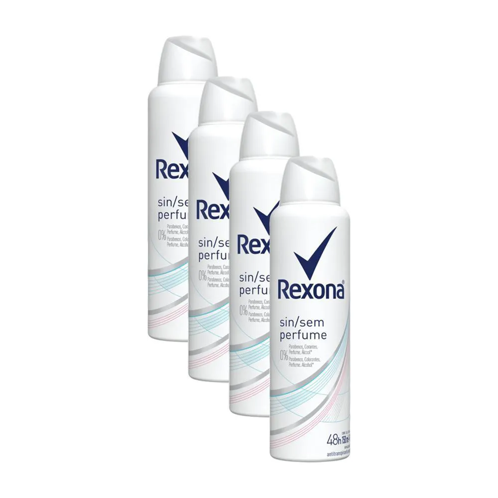 KIT 4 DESODORANTES REXONA MOTIONSENSE ANTITRANSPIRANTE AEROSSOL SEM PERFUME 150ML
