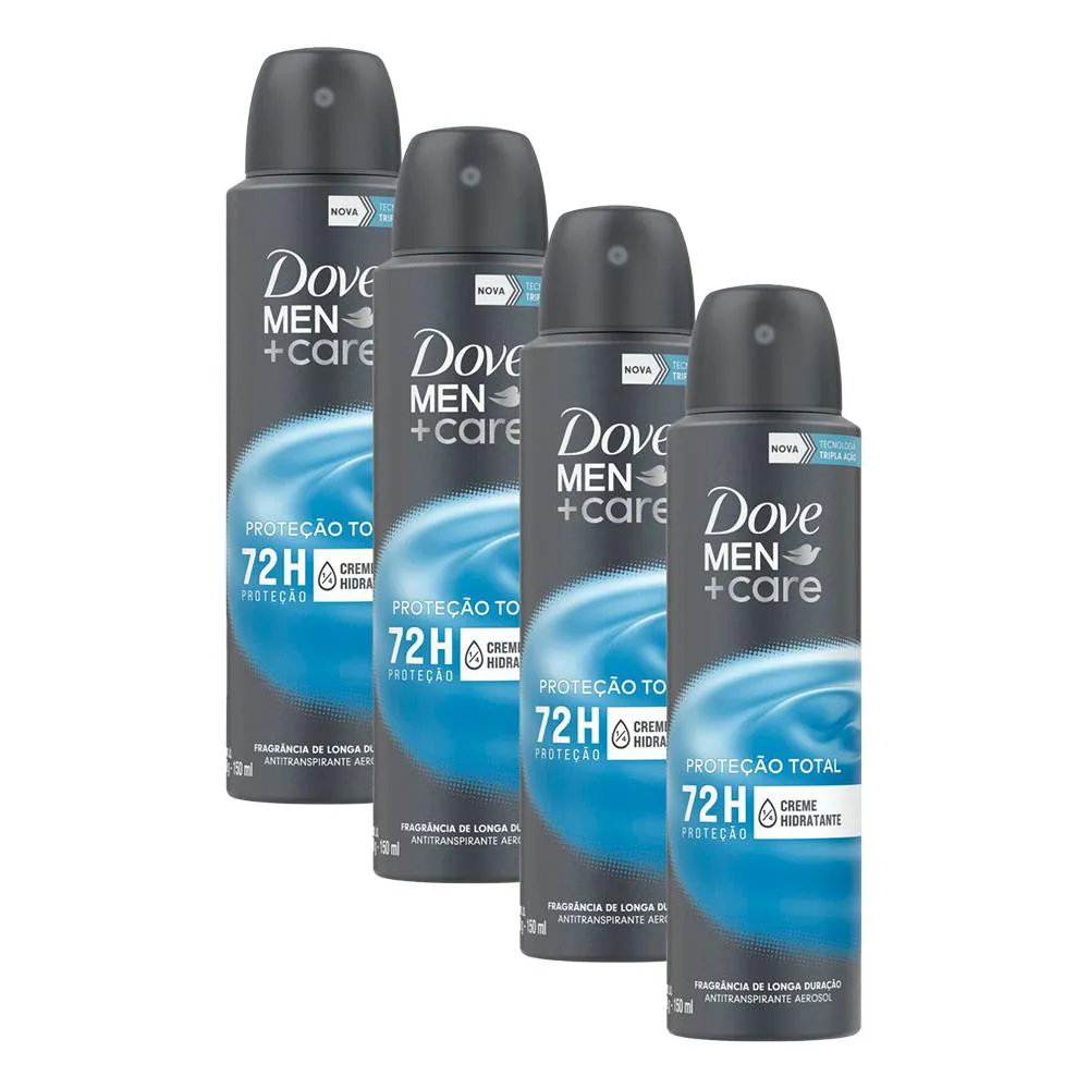 Kit Desodorante Antitranspirante Aerosol Dove Men +Care Proteção Total 72h 150ml 4 unidades