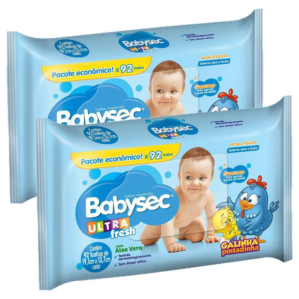 Kit Lenço Umedecido Babysec Galinha Pintadinha Ultrafresh 92 unidades 2 Pacotes