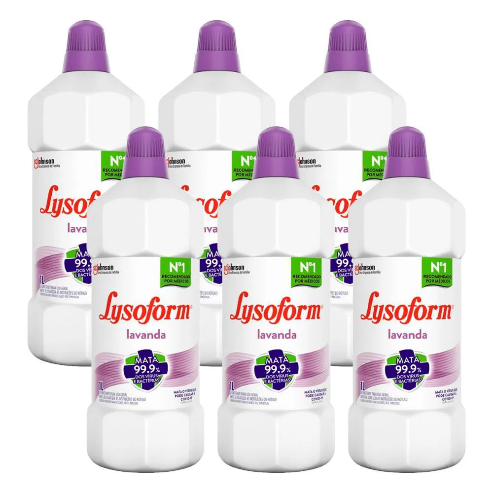 KIT COM 6 DESINFETANTES LYSOFORM USO GERAL LAVANDA 1L CADA