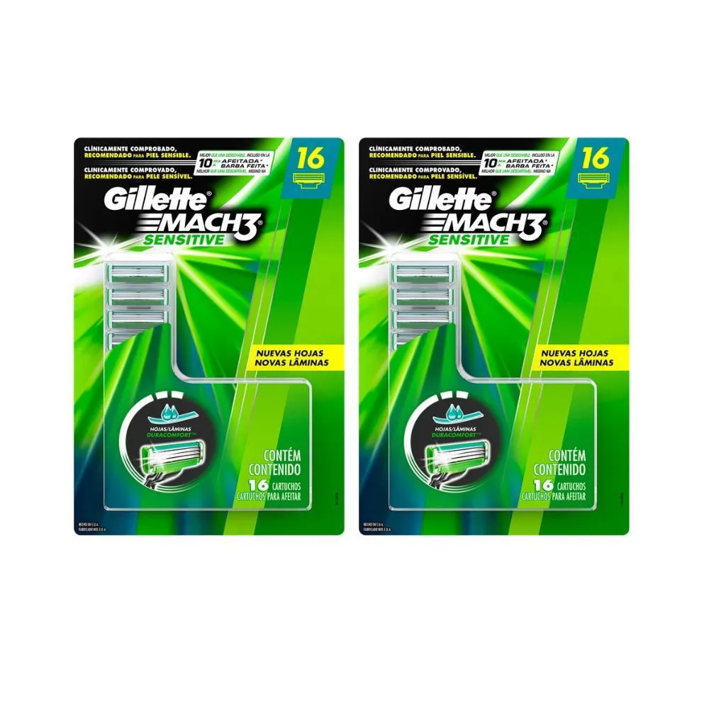 Kit com 2 Cargas Gillette Mach3 Sensitive c/ 16 unidades