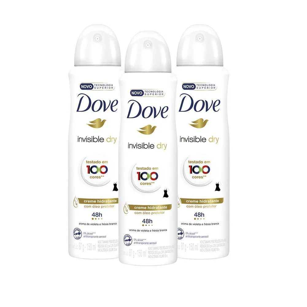KIT 3 DESODORANTE DOVE INVISIBLE DRY 150ML