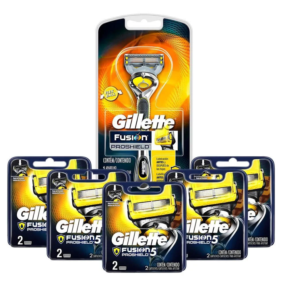 KIT GILLETE FUSION PROSHIELD COM 1 APARELHO  + 10 CARGAS