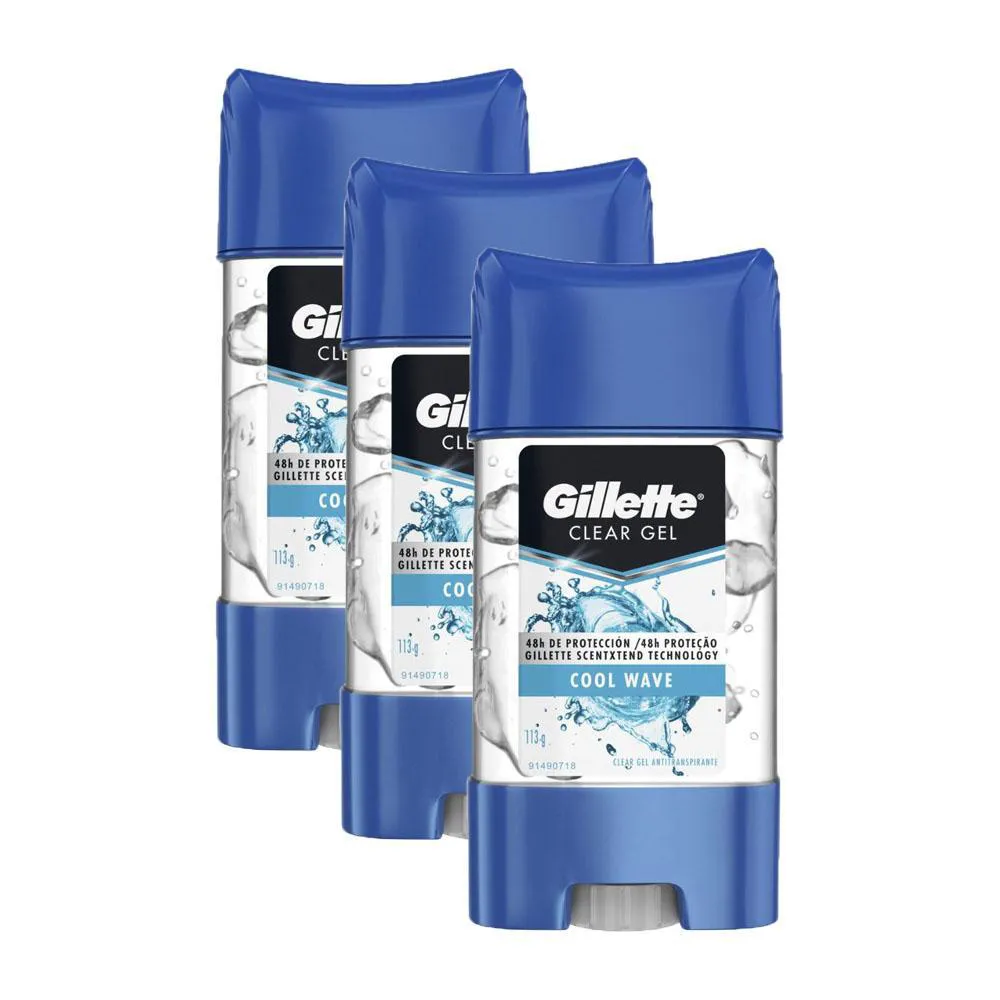 KIT 3 GEIS ANTITRANSPIRANTE GILLETTE COOL WAVE 113G