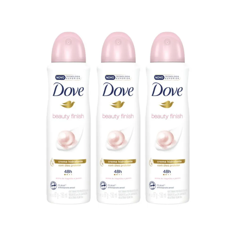 Kit Desodorante Antitranspirante Aerosol Dove Beauty Finish Feminino 48h 150ml 3 unidades