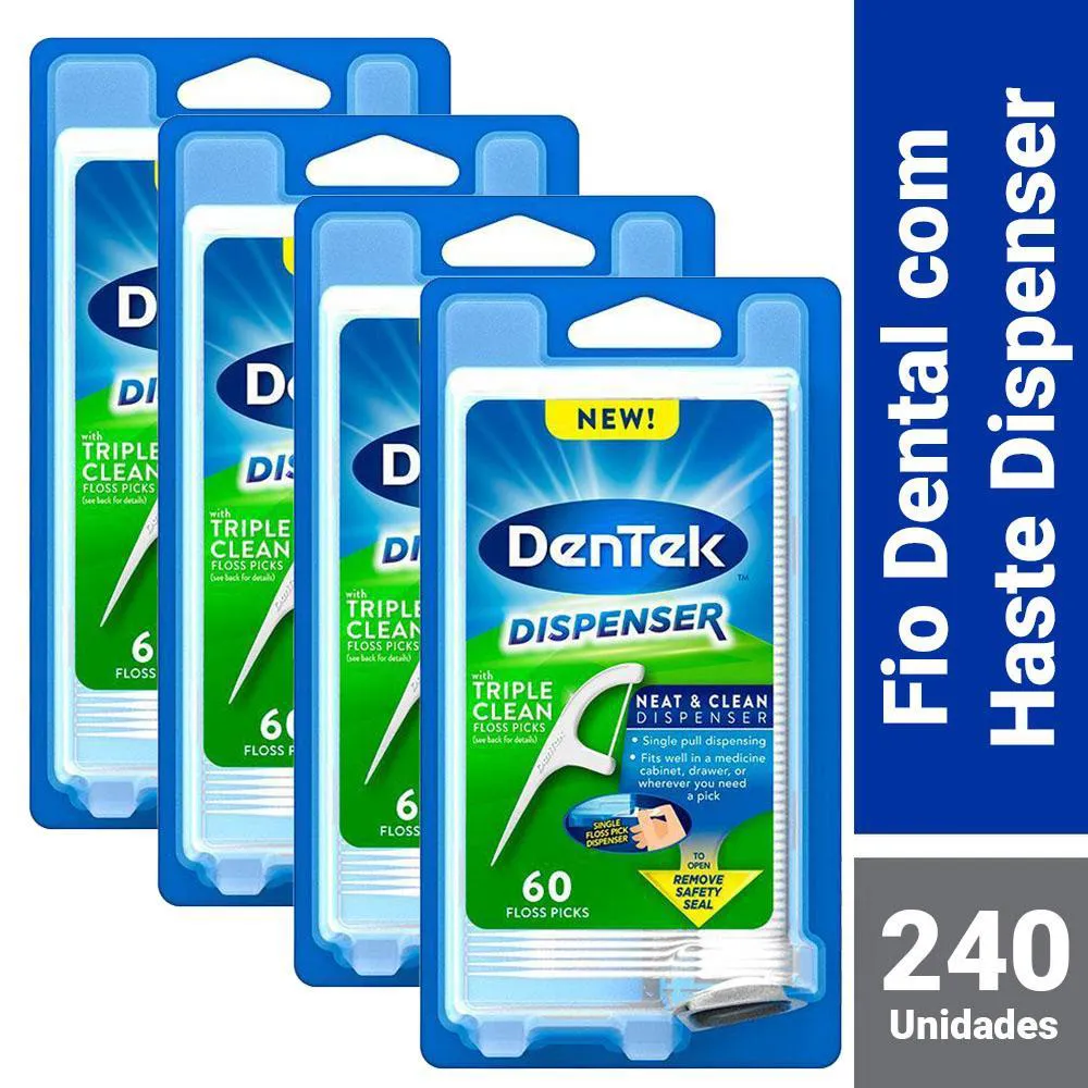 KIT DISPENSER PARA FIO DENTAL DENTEK FLOSS PICKS TRIPLE CLEAN ADVANCED CLEAN 240 UNIDADES