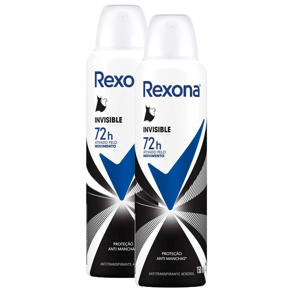KIT 2 DESODORANTES REXONA MOTIONSENSE ANTITRANSPIRANTE AEROSSOL INVISIBLE 150ML