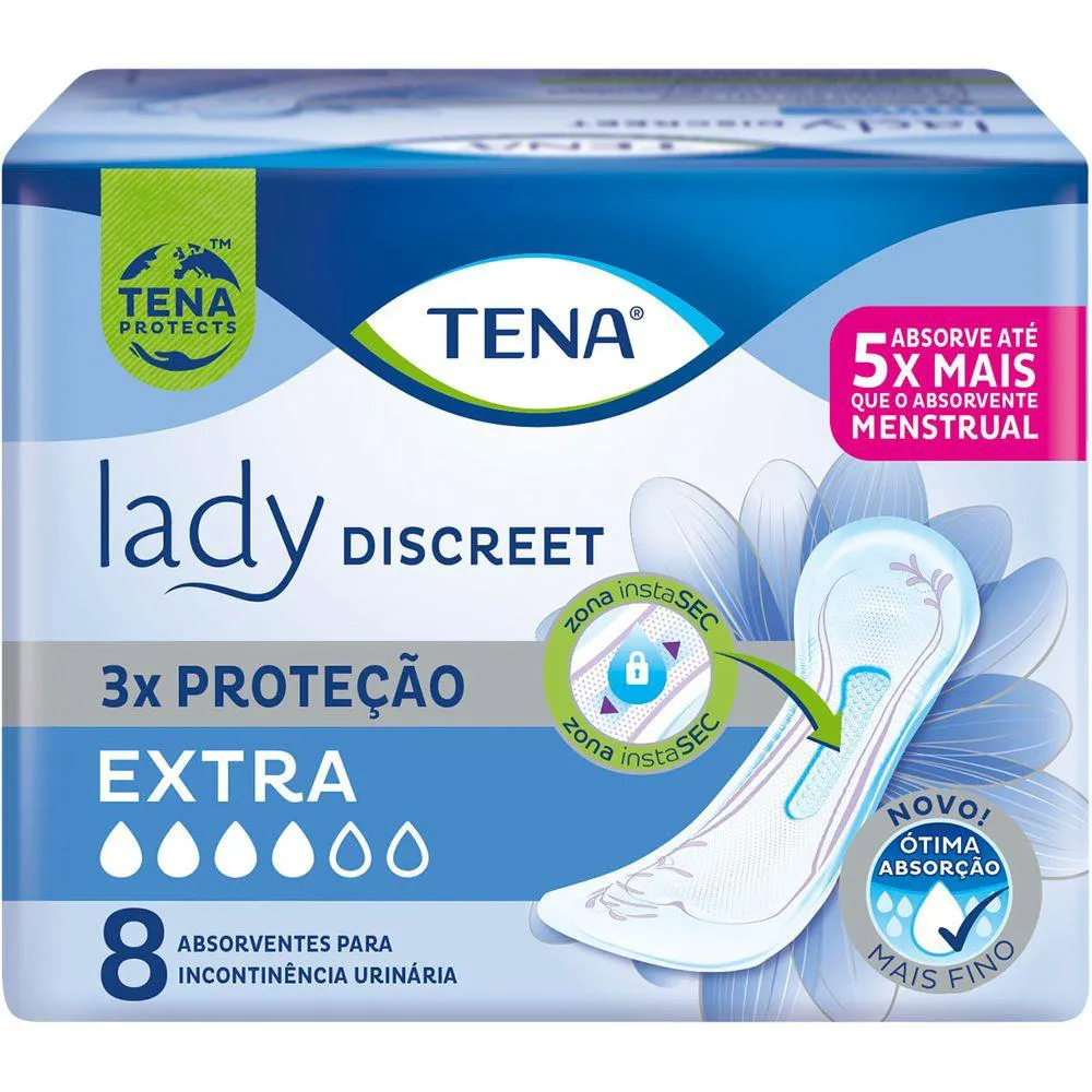 Absorvente para Incontinência Urinária Tena Lady Discreet Extra Feminino Absorção Moderada 8 unidades + Brinde