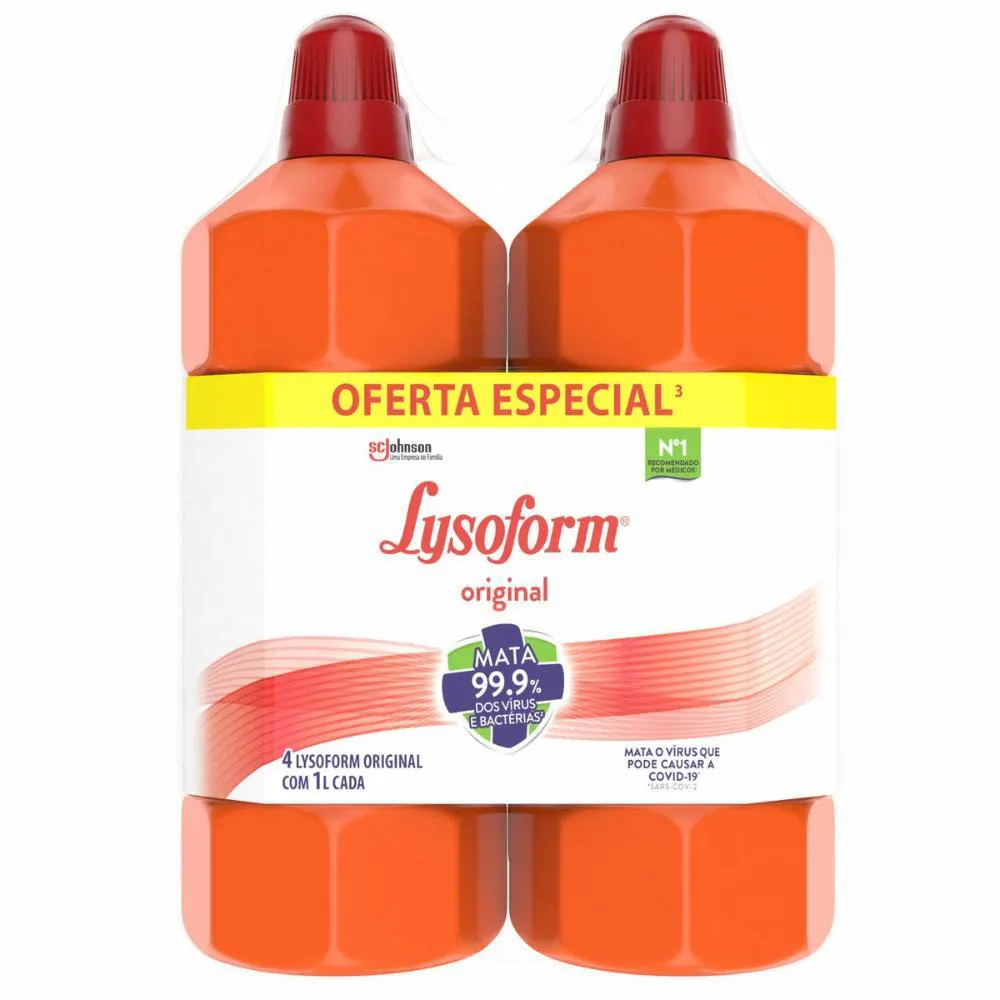 KIT DESINFETANTE LYSOFORM PARA USO GERAL ORIGINAL 1L C/ 4 UNIDADES