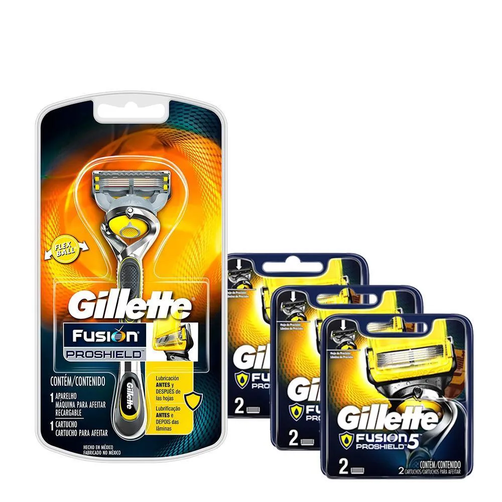 KIT  GILLETTE FUSION PROSHIELD APARELHO + CARGAS 6 UNIDADES