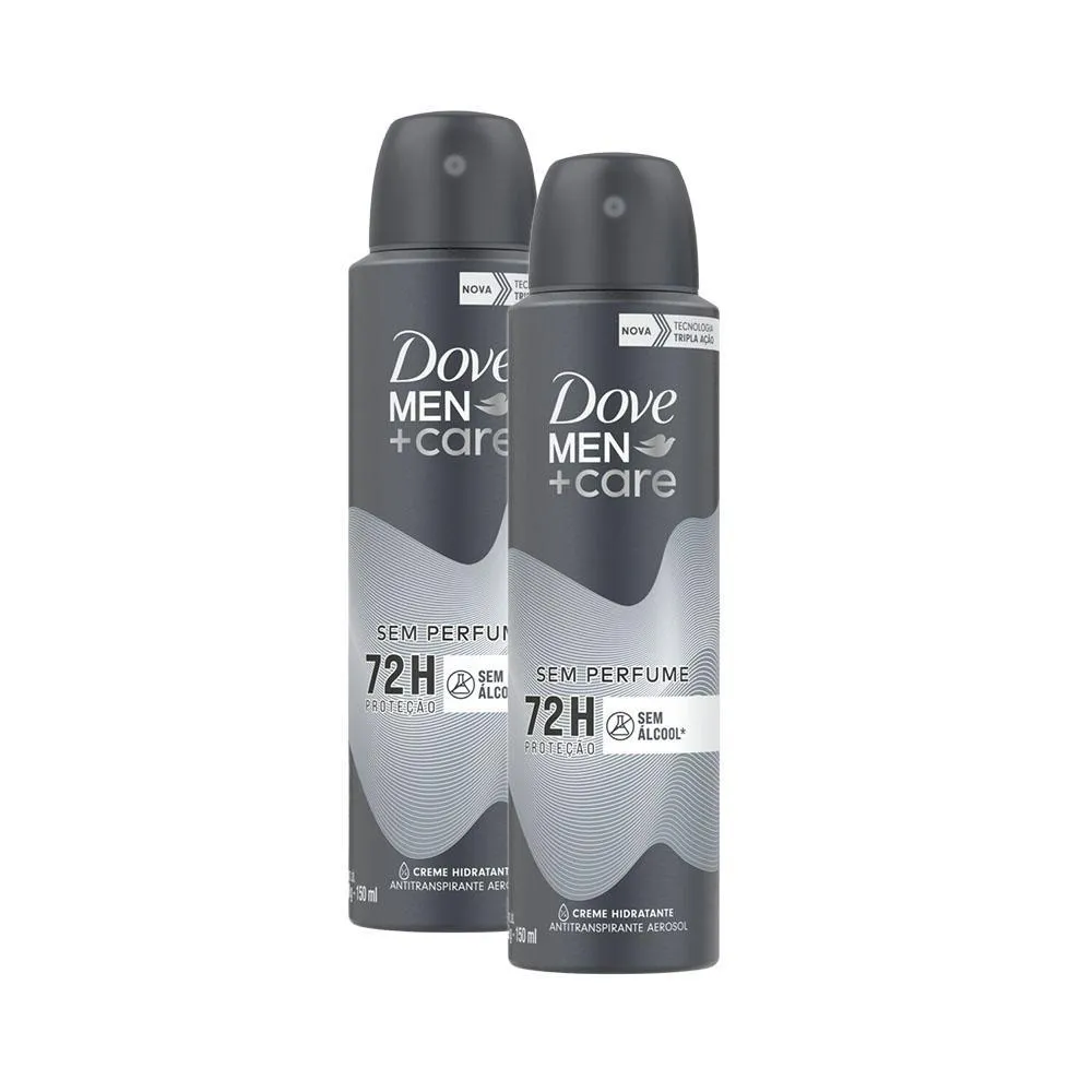 KIT 2 DESODORANTES DOVE MEN+CARE ANTITRANSPIRANTE AEROSSOL SEM PERFUME 150ML