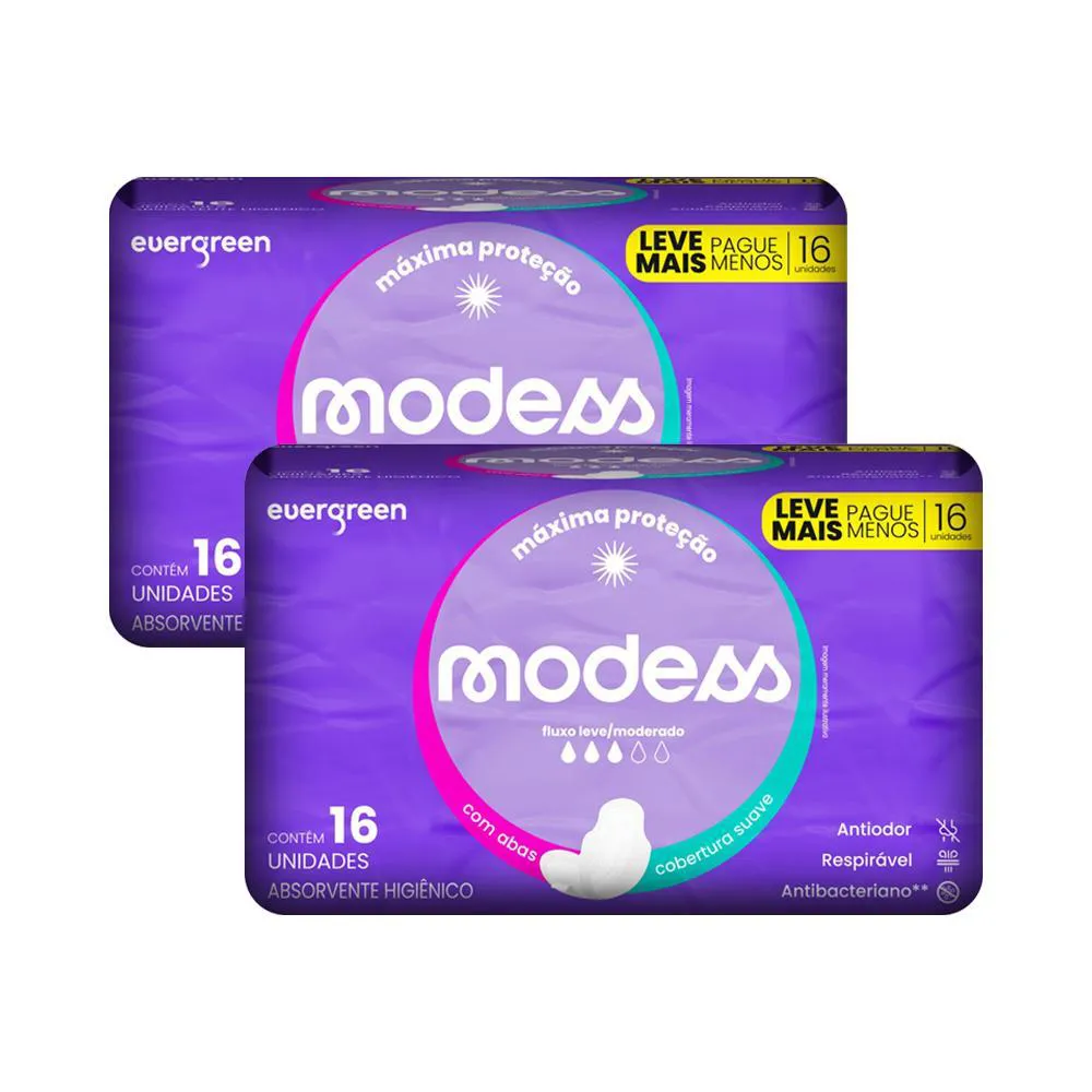 KIT 2 ABSORVENTES MODESS MALHA SUAVE COM ABAS 16UN CADA | Droga Raia