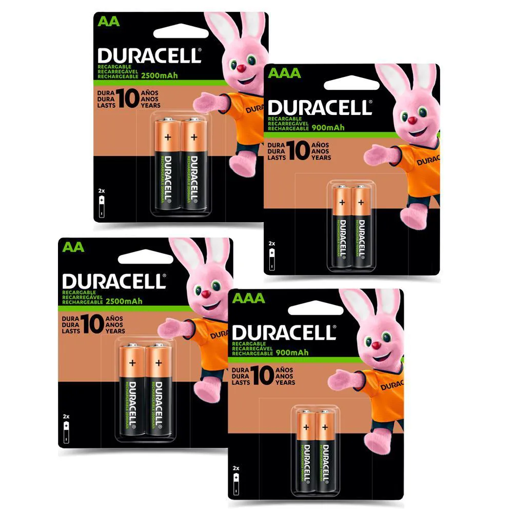 KIT 4 PILHAS DURACELL ALCALINA AAA + 4 AA RECARREGáVEL