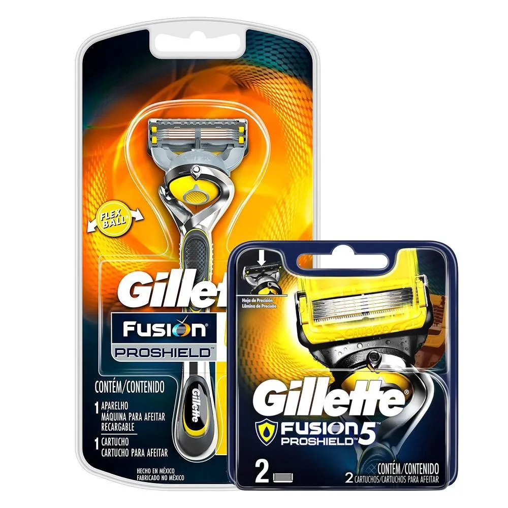 KIT APARELHO DE BARBEAR GILLETTE PROSHIELD + CARGA 2 UNIDADES