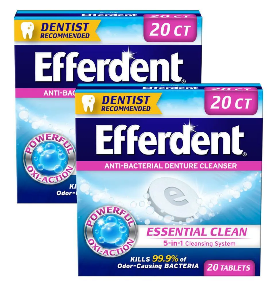 KIT 2 LIMPADORES DE DENTADURA ANTIBACTERIANO EFFERDENT 20UN CADA