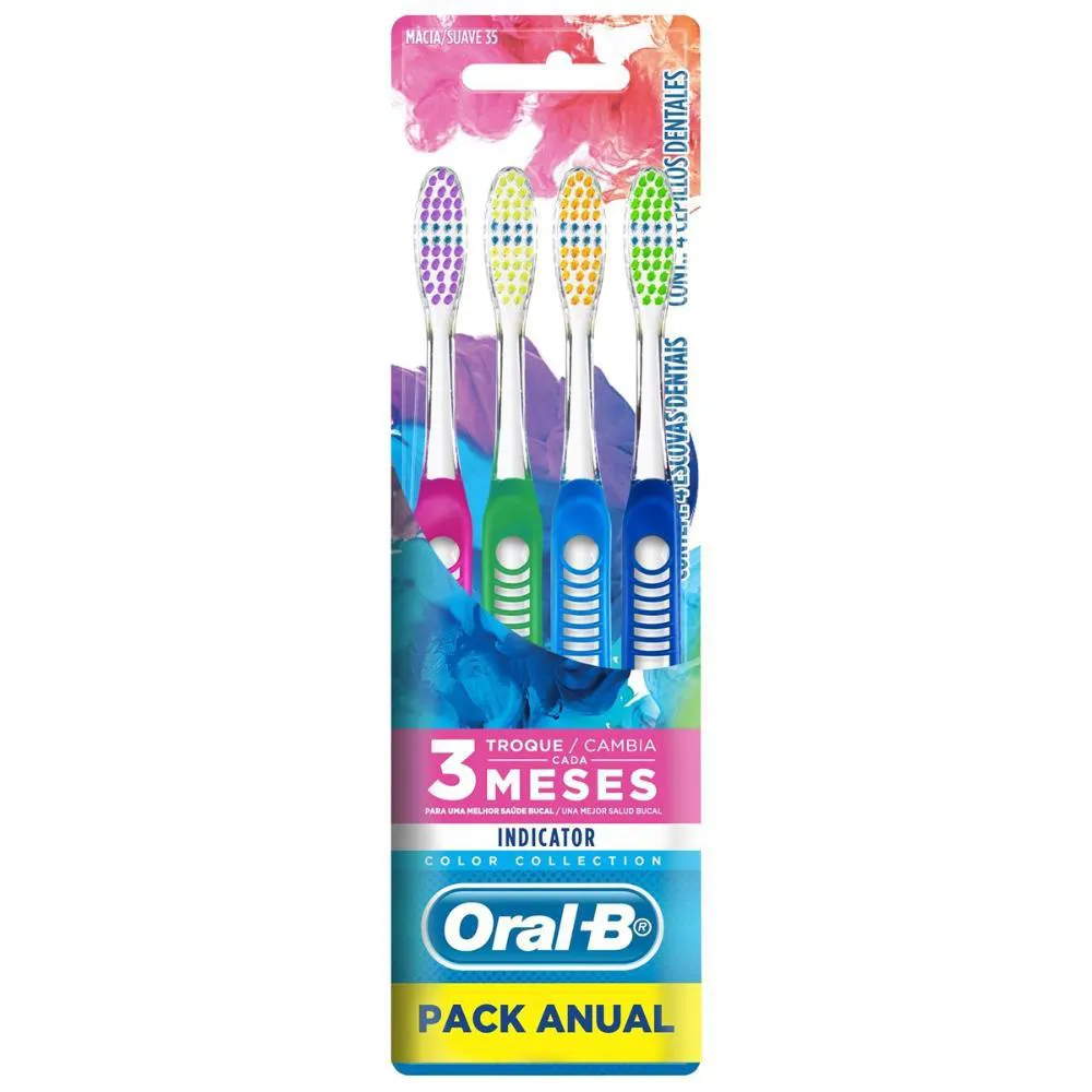 ESCOVA DENTAL ORAL-B INDICATOR COLOR COLLECTION 35 PACK ANUAL - 4 UNIDADES